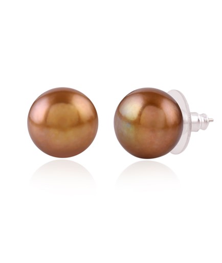 Brown Fresh water Pearl Earstuds in Silver