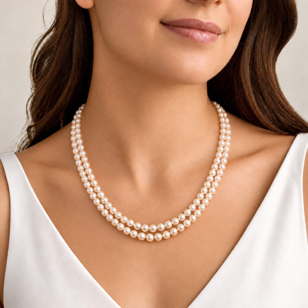 Heritage Duo Pearl Necklace (Two-Row Freshwater Round Pearl Necklace)