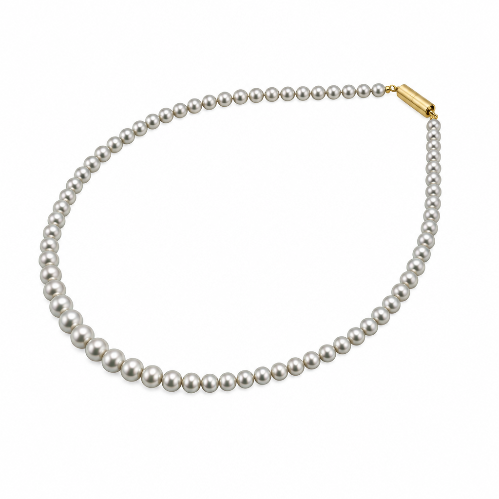 Grey Pearl Graduation Necklace (Round Freshwater Pearl String)