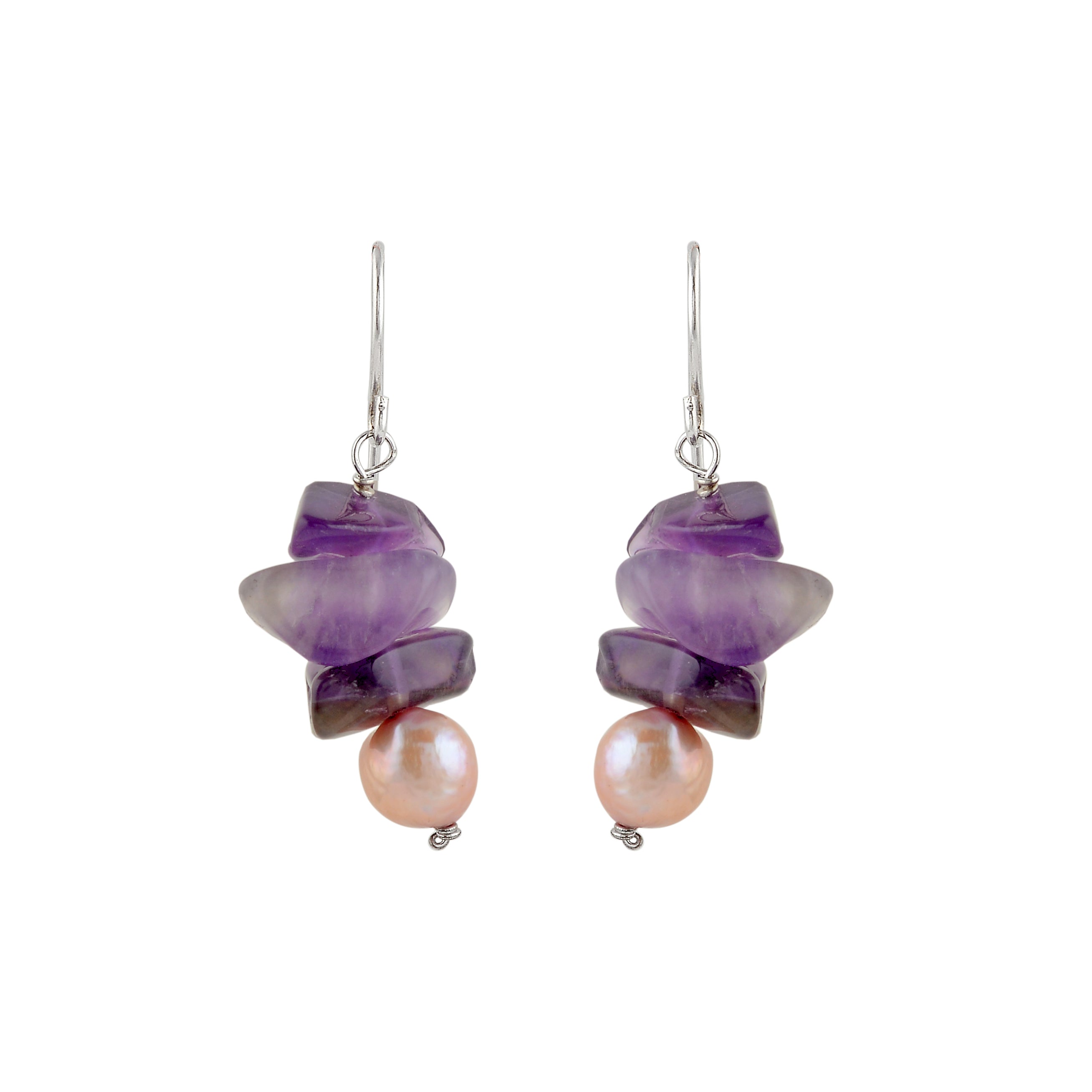 Amethyst Pearl Cascade Earrings (Natural Pearl & Amethyst Hanging Earrings)