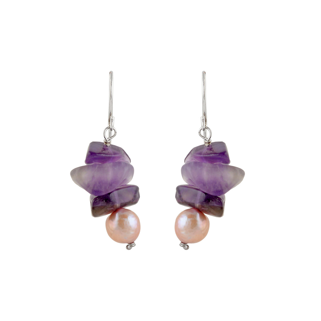 Amethyst Pearl Cascade Earrings (Natural Pearl & Amethyst Hanging Earrings)