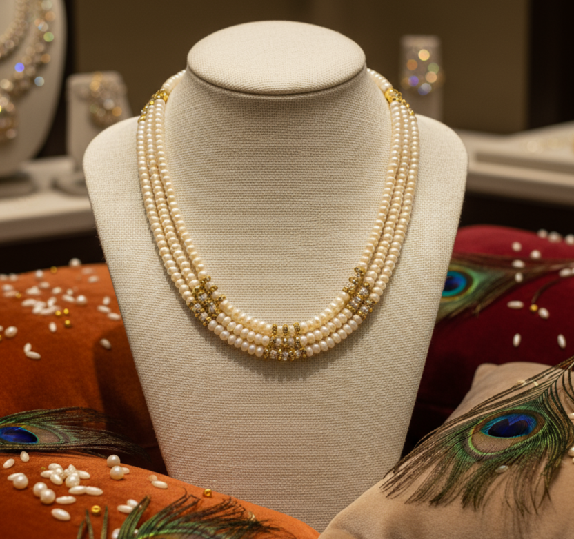 cream color natural pearls necklace