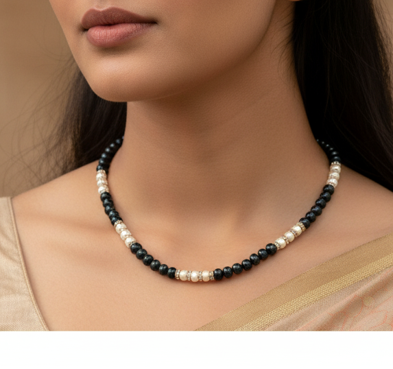 Green & White Freshwater Seed Pearl Mala