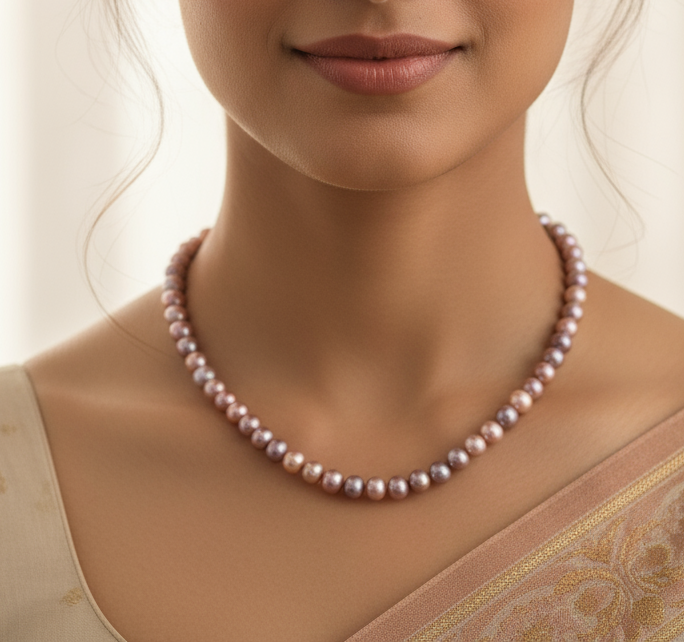 pinkish natural pearls necklace
