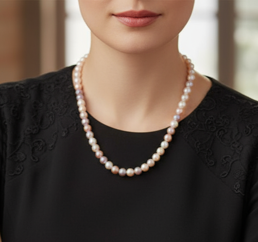 Single-Line Multicolor Freshwater Rice Pearl Necklace