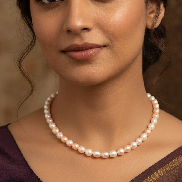 Multicolored Oval Shape Pearl Necklace