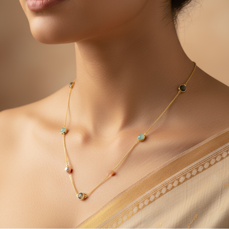 Exquisite Gemstone Gold Chain Necklace
