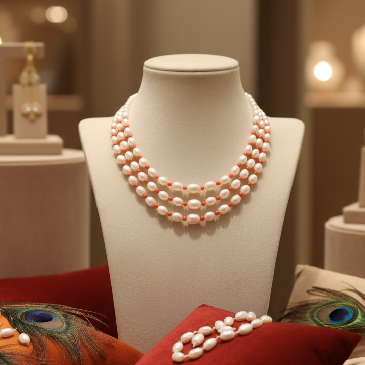 Three Line Pearl Necklace Set