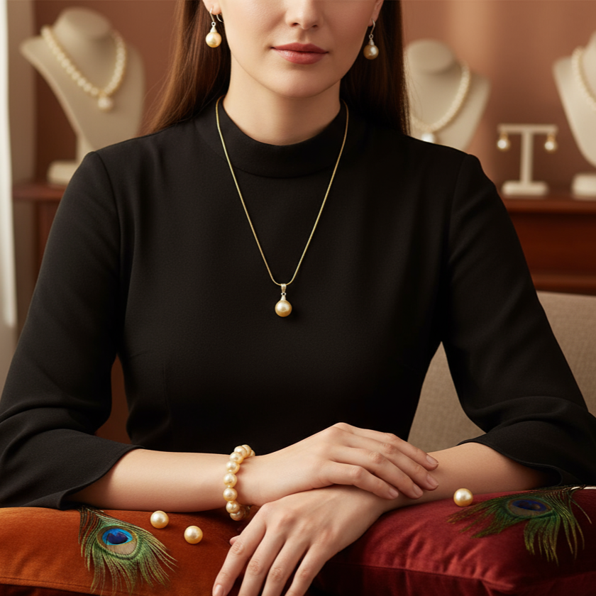 Silver Chain Embellished with South Sea Pearls