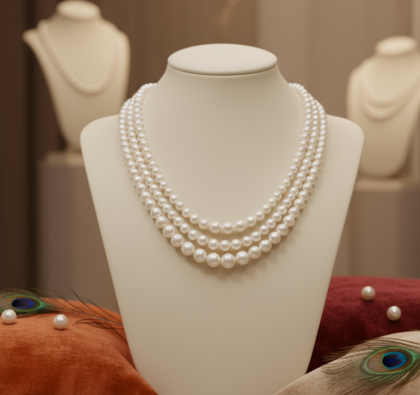Graduated 3-Line White Freshwater Pearl Necklace