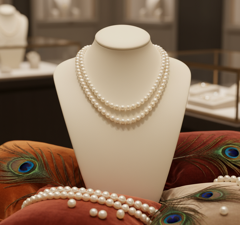 Classic double strand Pearl necklace (Round Freshwater Pearl Strand )