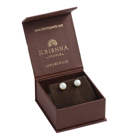 Fresh Water Button White  Color Pearl Earrings - Krishna Pearls