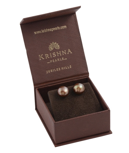 Elegant Brown Button Freshwater Pearl Stud Earrings – Classic & Timeless