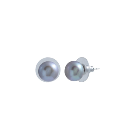 Fresh Water Button Steel Grey Color Pearl Earrings - Krishna Jewellers Pearls and Gems