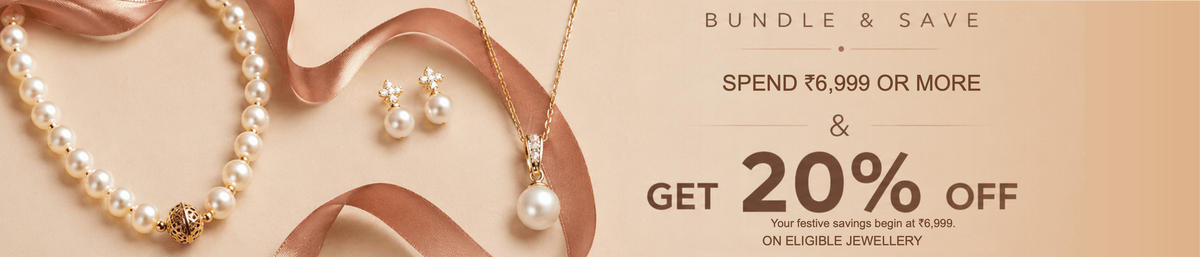 Utsav offer: save 20% on eligible jewellery worth ₹6,999 or more. Choose one piece or mix your favourites.