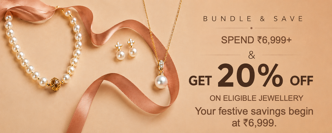 Utsav offer: save 20% on eligible jewellery worth ₹6,999 or more. Choose one piece or mix your favourites.