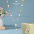 22k Gold Chain with Morganite Beads and Matching Earrings