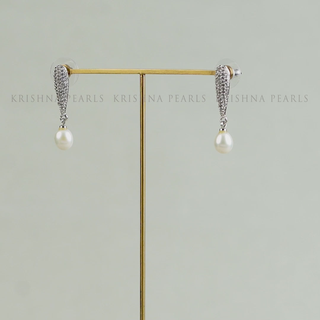 White Freshwater Pearl Earrings with Sparkling CZ Stones