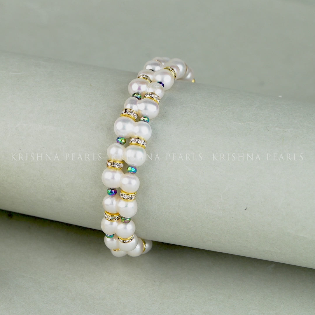 Double Strand Pearl Bracelet with Gold & Colorful Spacers