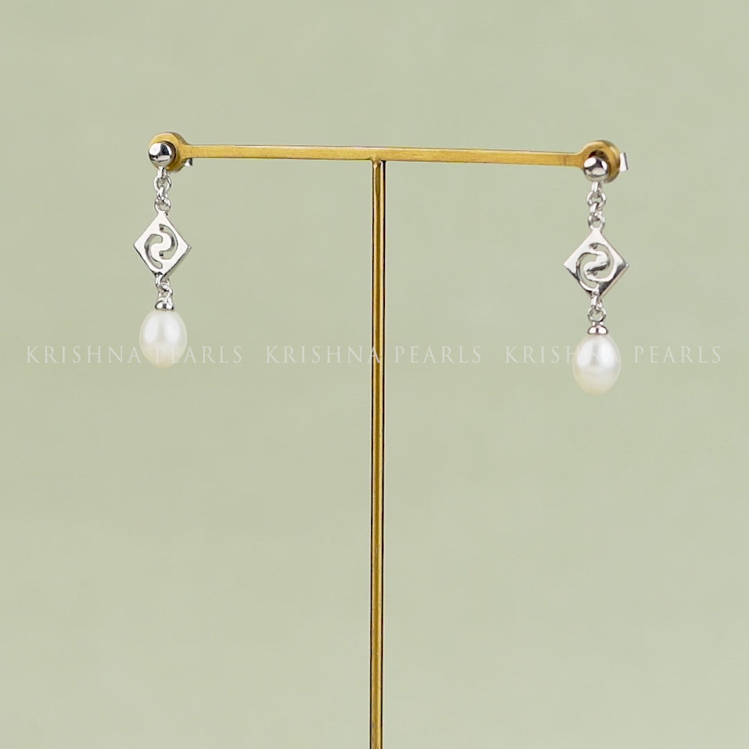 Real Freshwater Pearl & Silver Long Drop Earrings – Professional Wear