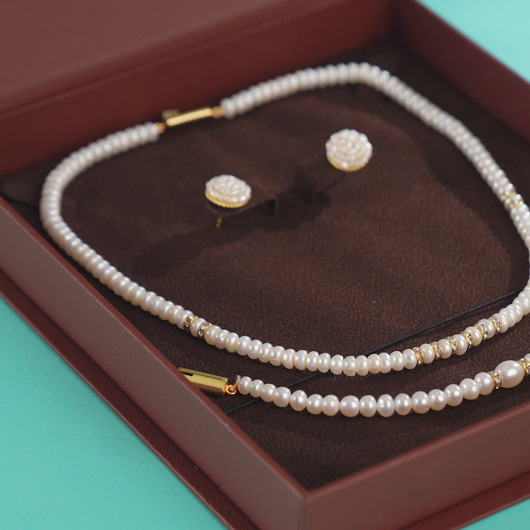 Pure Radiance Pearl Set (Freshwater Pearl Necklace, Bracelet & Stud Earrings Set)