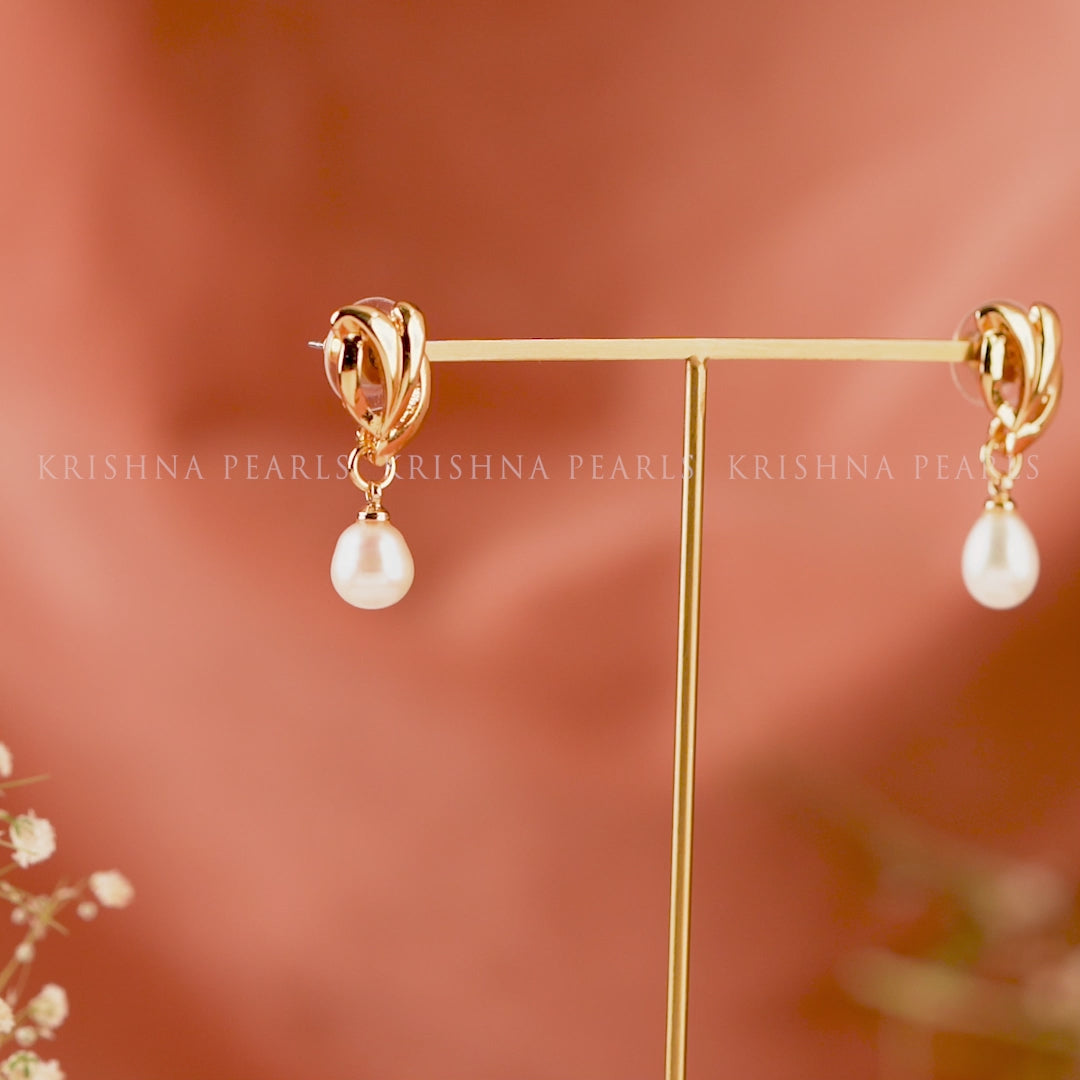 Dainty Knot Pearl Drop Earrings