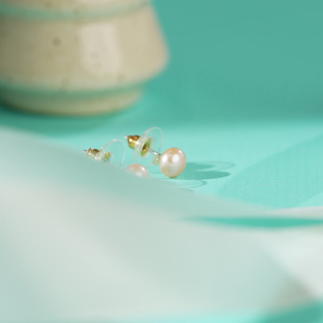 Peach Freshwater Pearl Stud Earrings