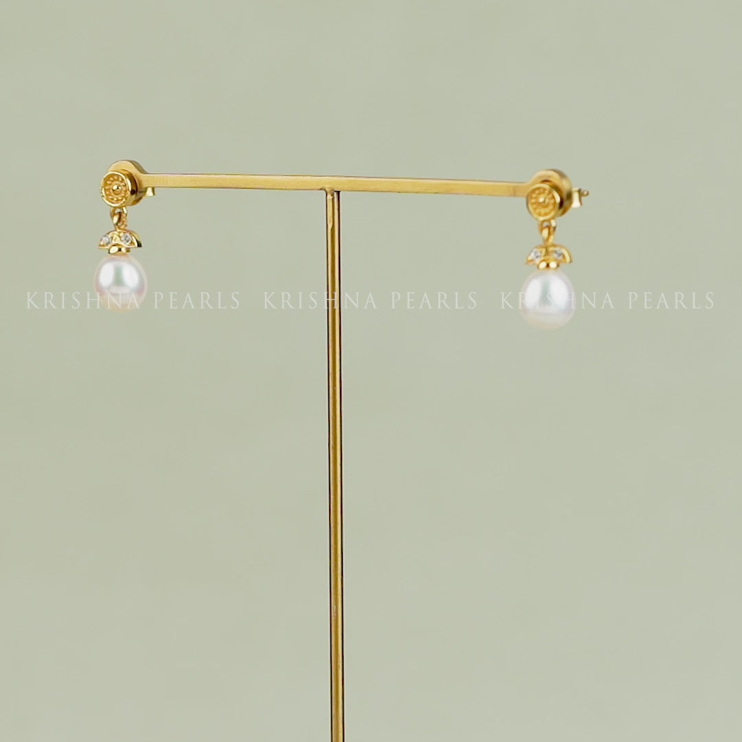 Elegant Gold-Toned Earrings with Pearls & CZ Stones for Everyday Use