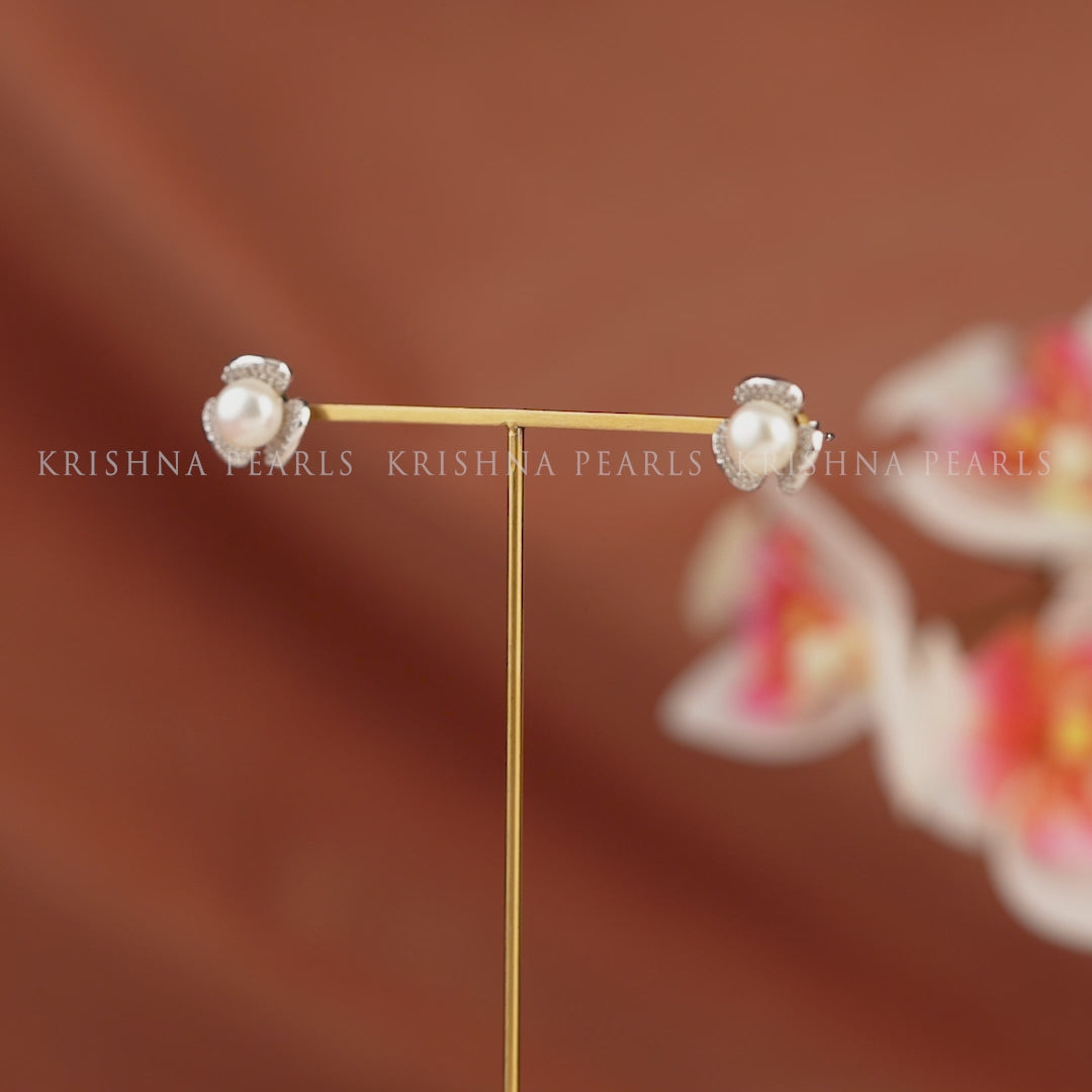 Floral studs with Button Pearl Earrings