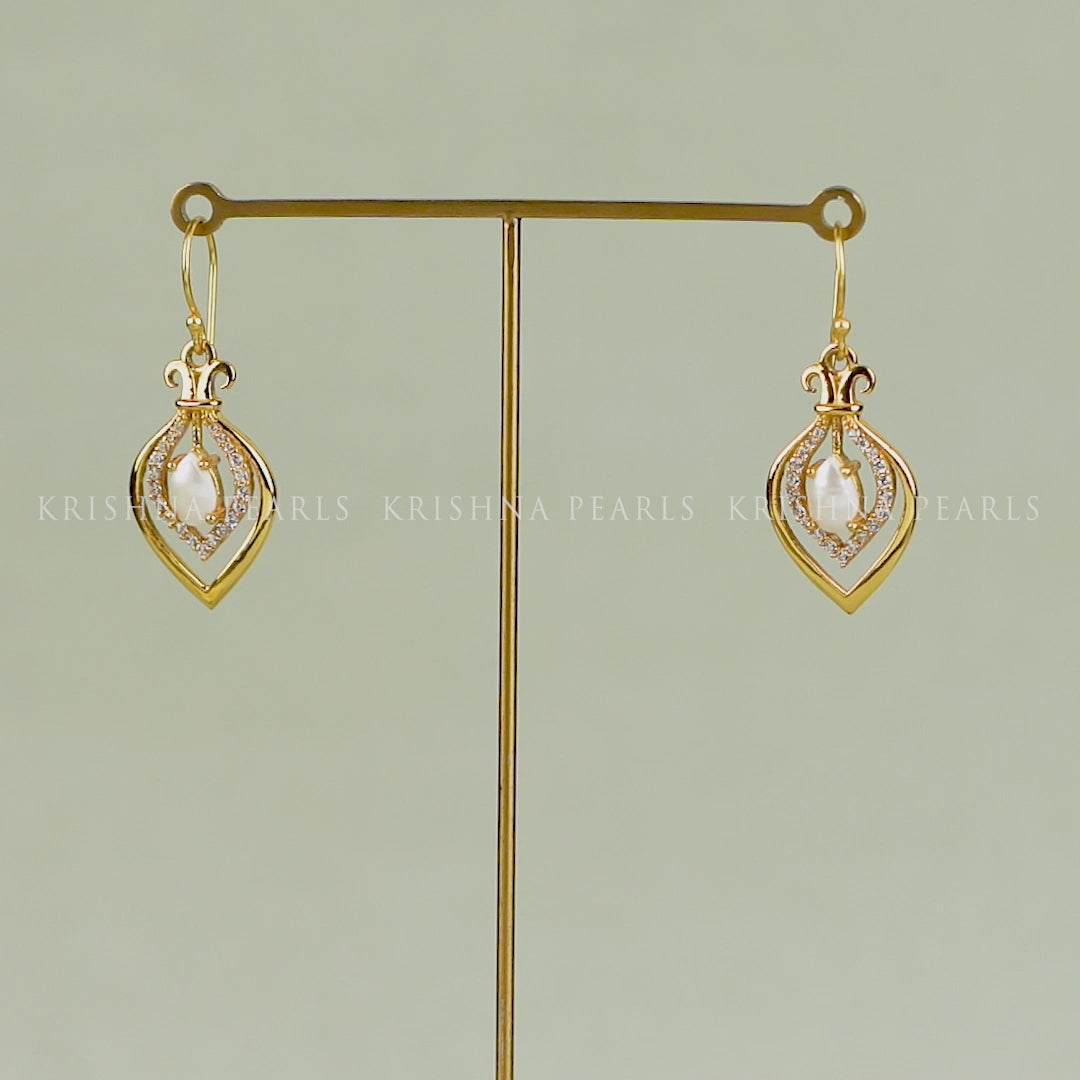 Classic Gold Polish Earrings Featuring Pearls and CZ Stones