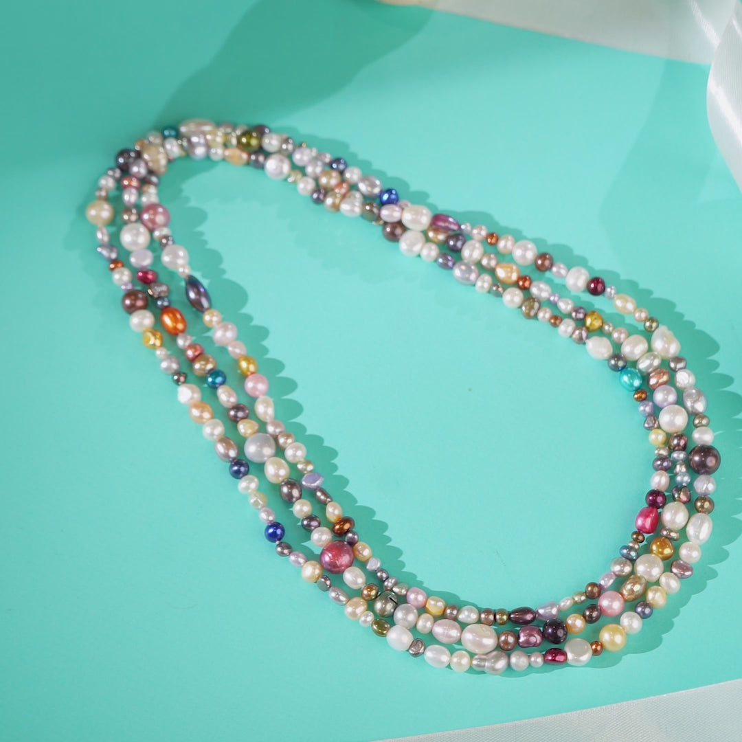 Fancy Multi-Layered Long Pearl Necklace