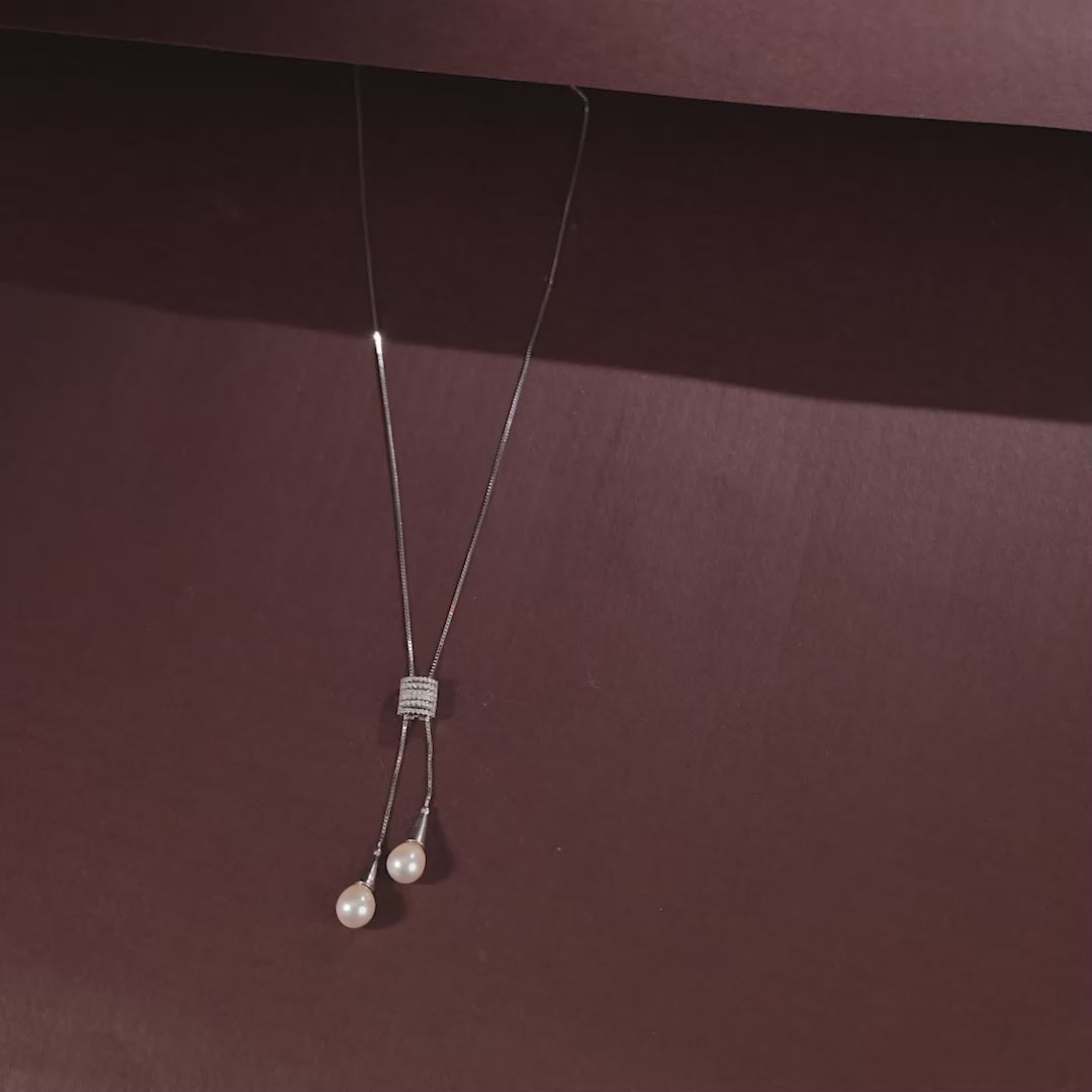 Silver & Pearl Drop Necklace (Freshwater Pearl Drop Necklace with Silver Accents)