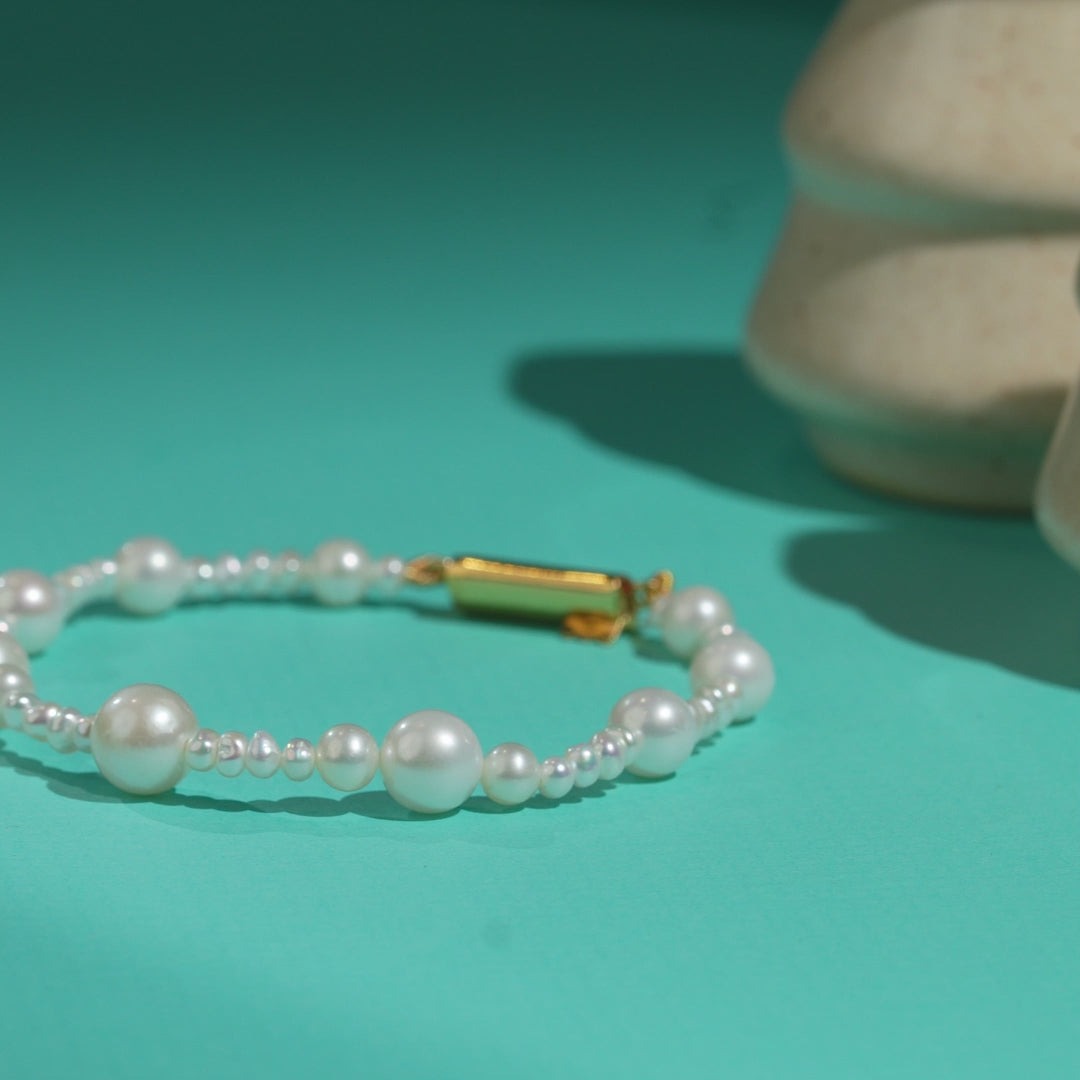 Classic Pearl Bracelet with Gold Tone Clasp