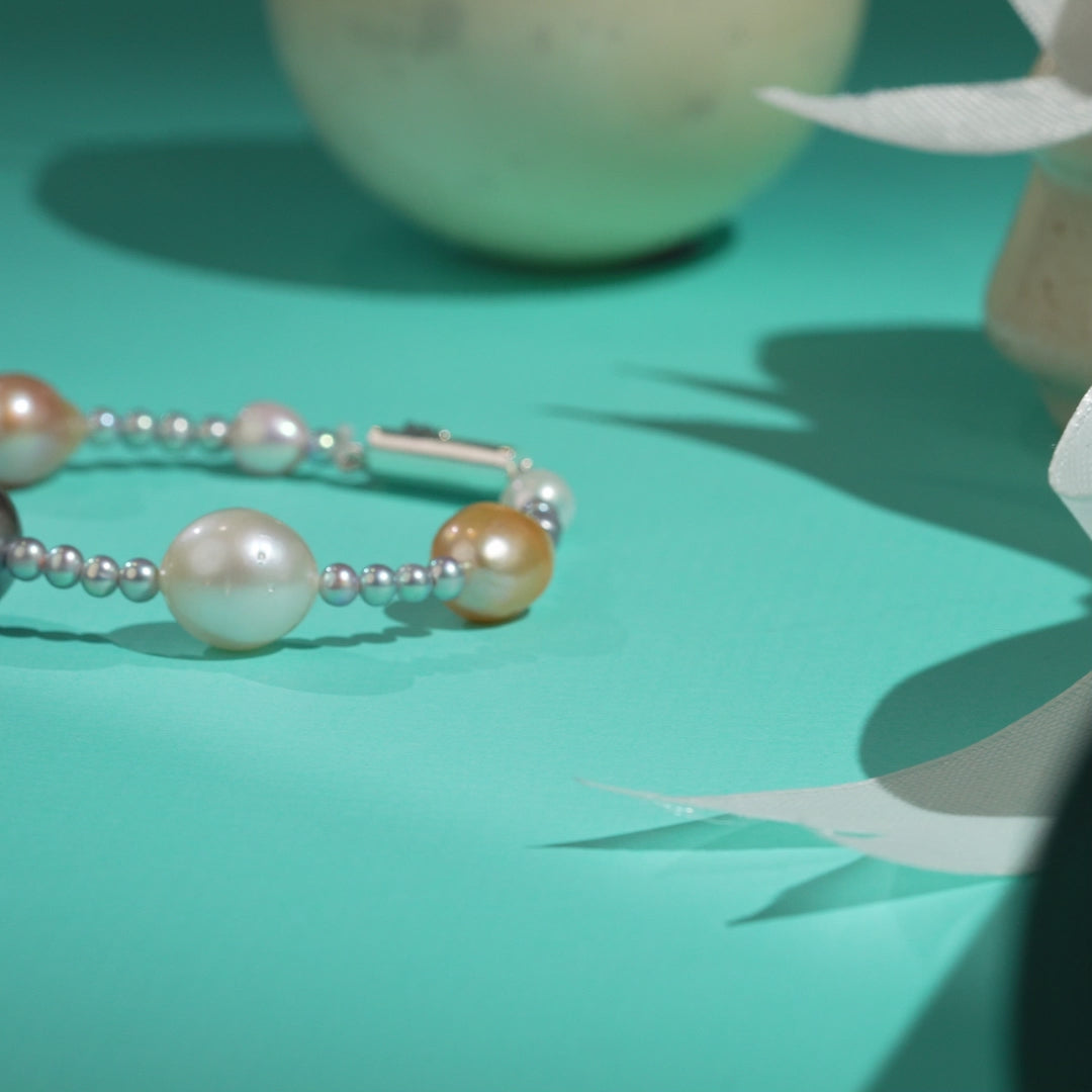 Multicolor Pearl Bracelet with Gold Tone Clasp