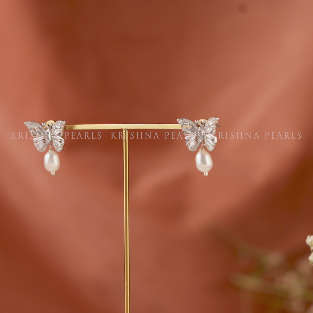 Butterfly Motif Pearl Drop earrings