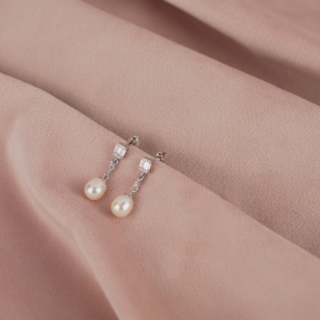 CZ Hanging Pearl Stud Earrings