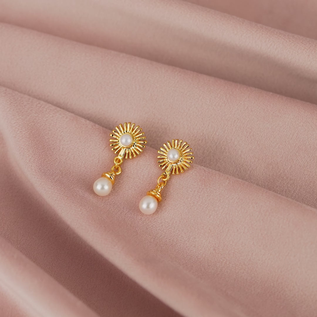 Dainty Floral  Pearl Drops  Earrings