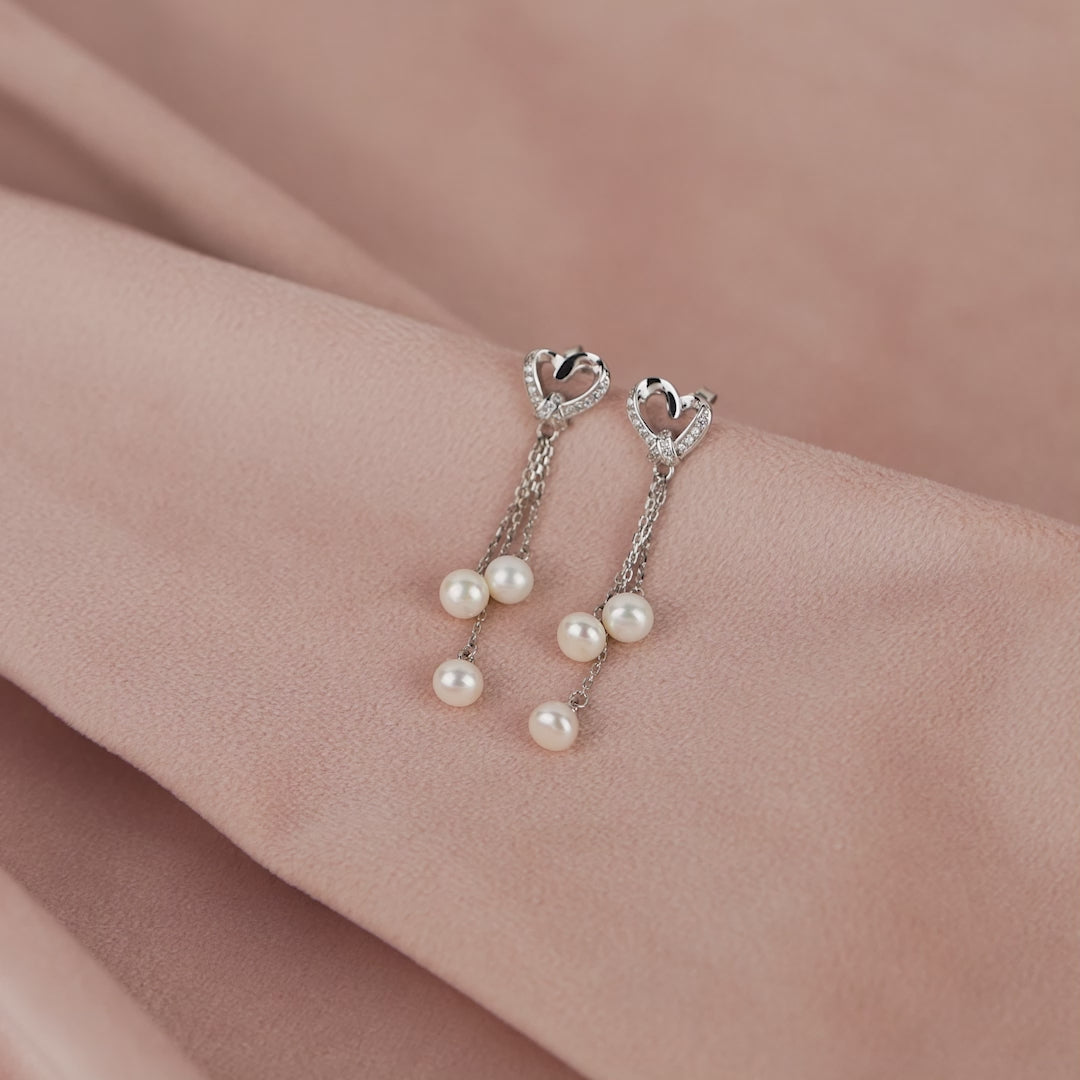 Sparkling Heartfelt Hanging Pearl Earrings