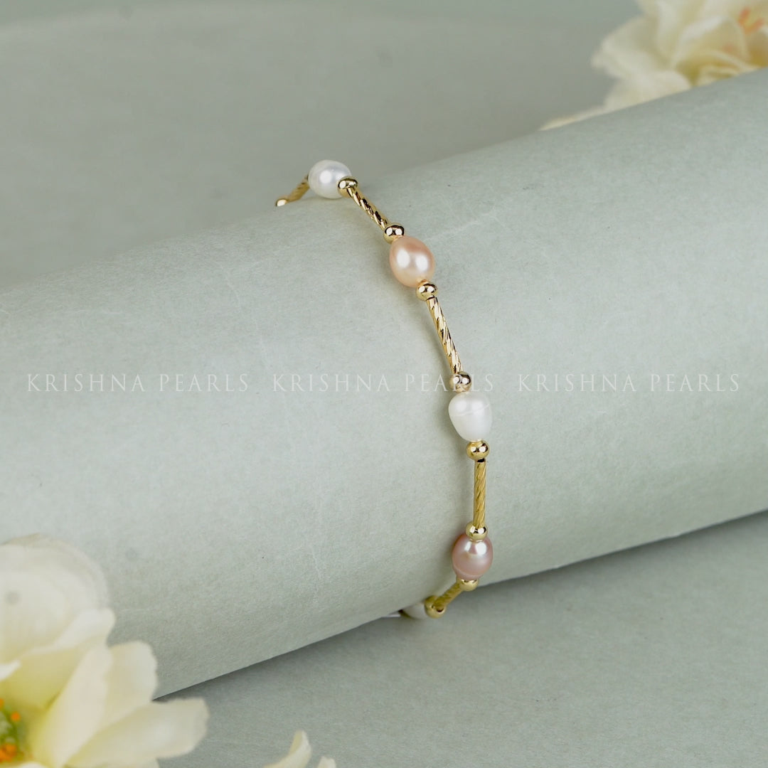Multi-Tone Freshwater Pearl Bracelet with Gold Alloy & Silver Accents