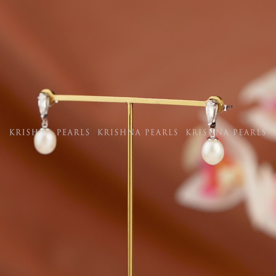 Silver Pear Shape Pearl Drop Earrings