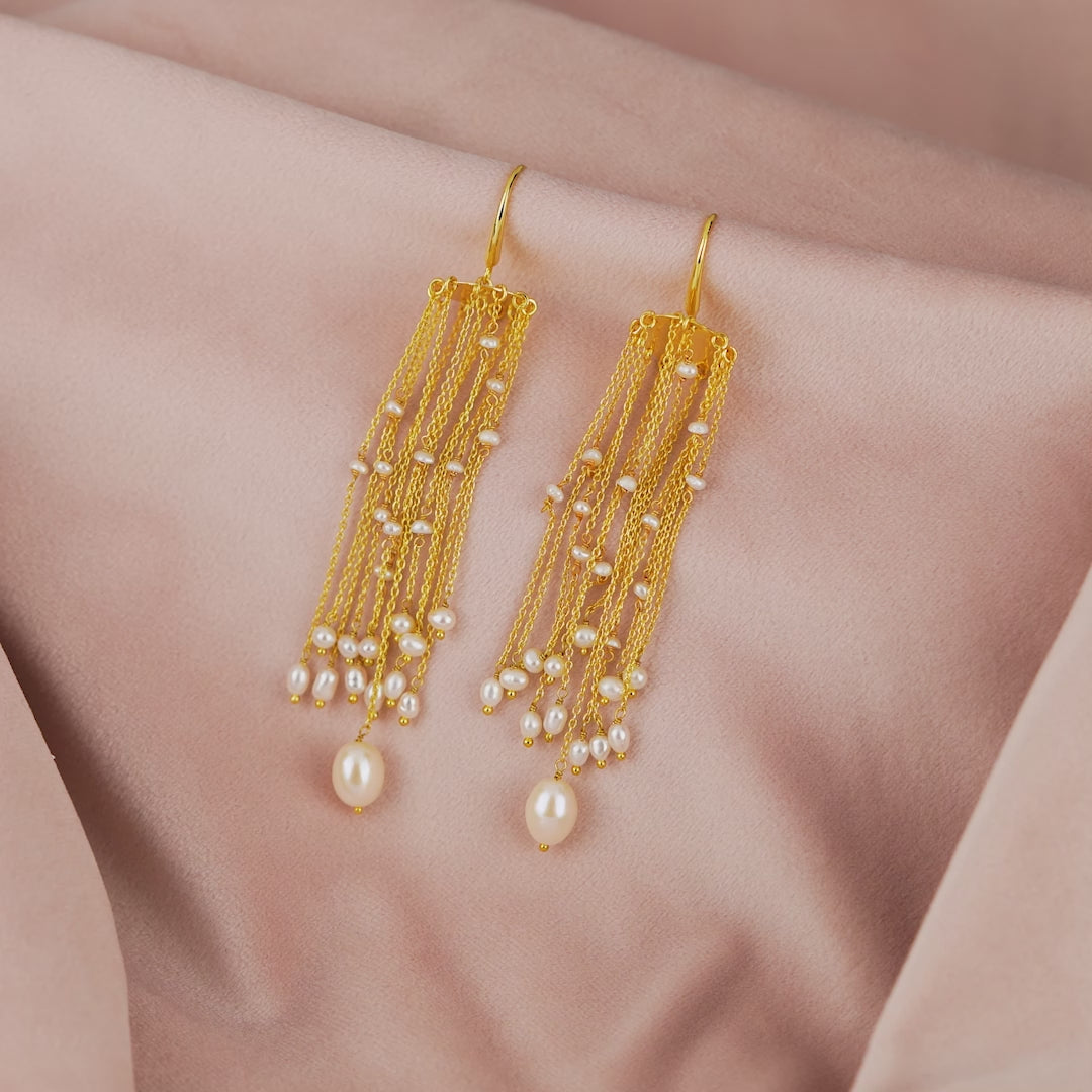 Rice Pearl Tassel Hanging Earrings