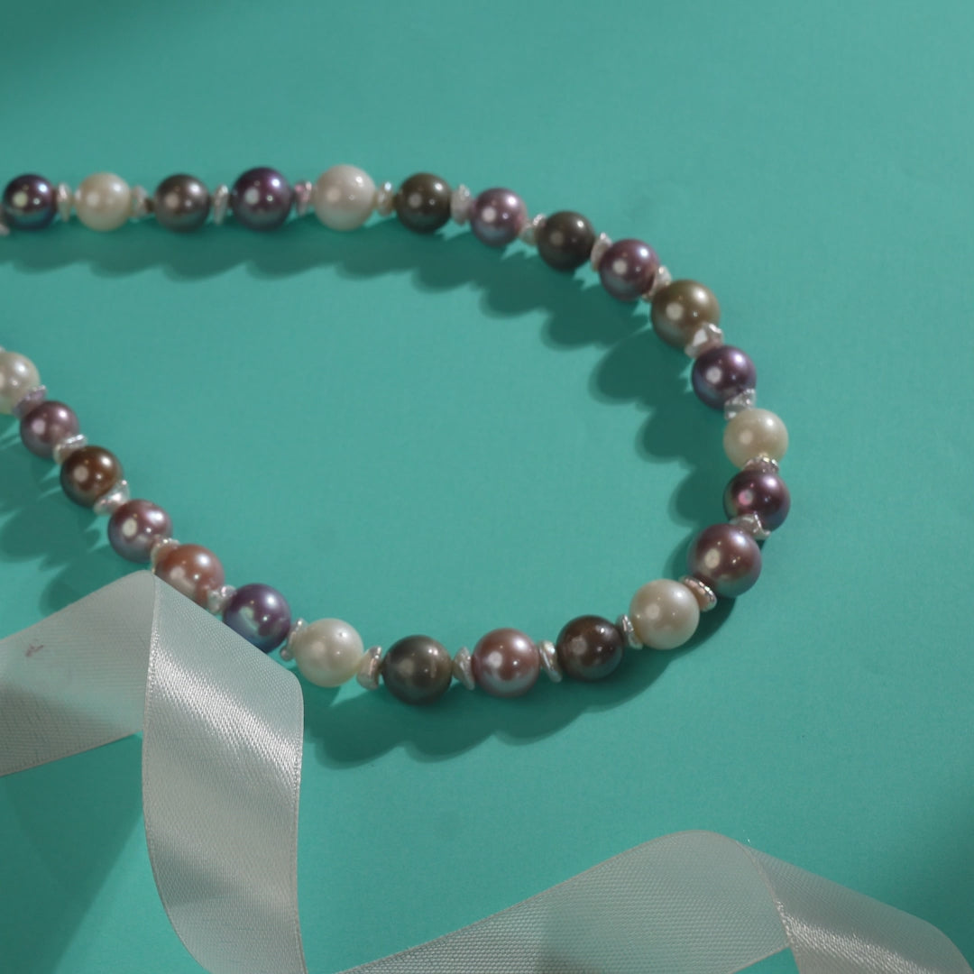 Multicolor Freshwater Pearl Necklace with Silver Accents