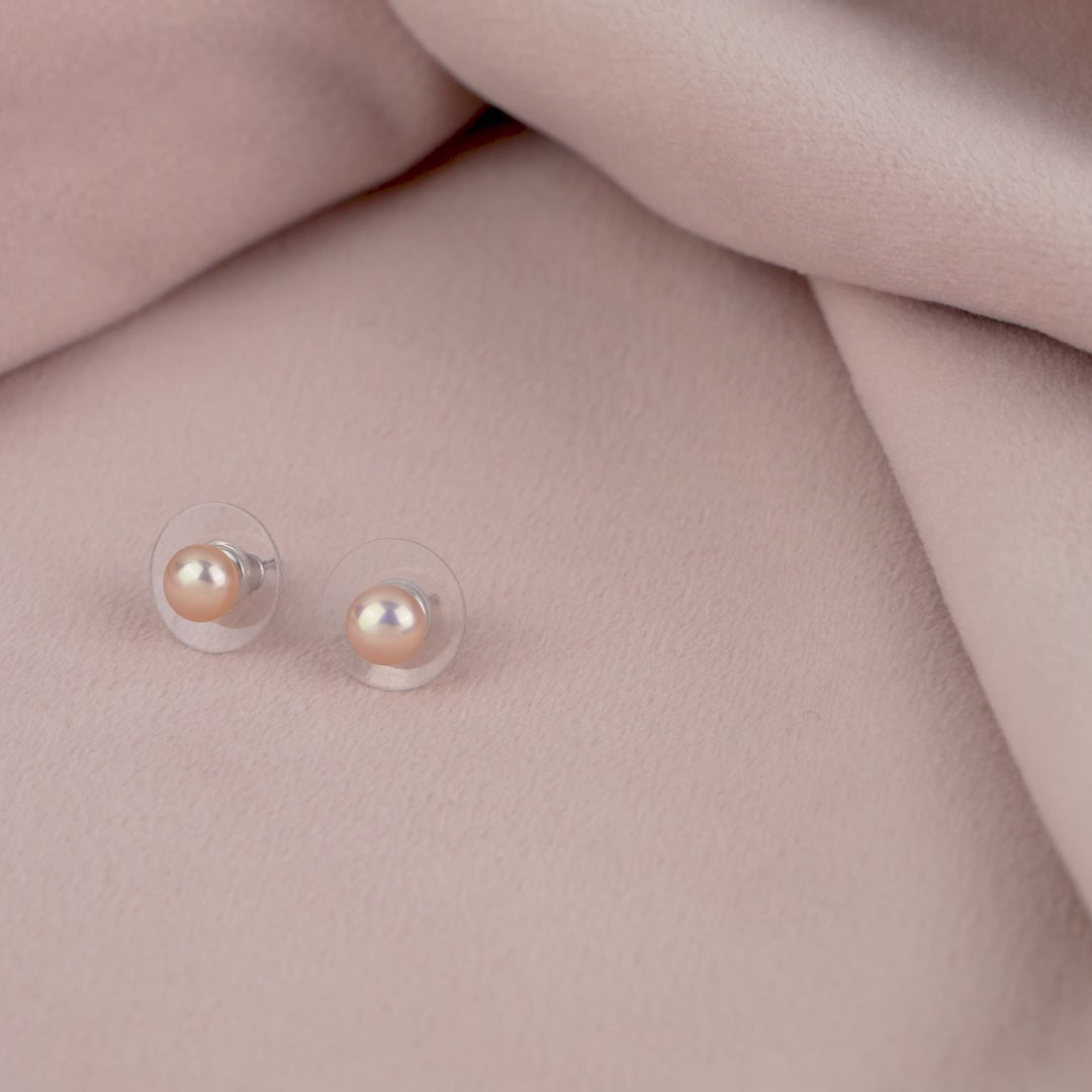 Classic Peach-colored Button Pearl Alloy Earrings