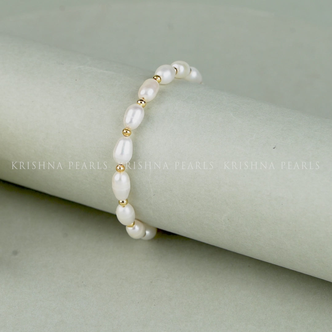 Elegant Gold Polish Real Freshwater Pearl Bracelet - Perfect for Office Wear