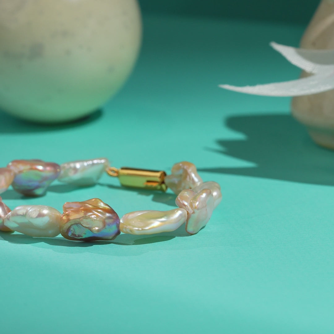 Baroque Pearl Bracelet with Gold Tone Clasp