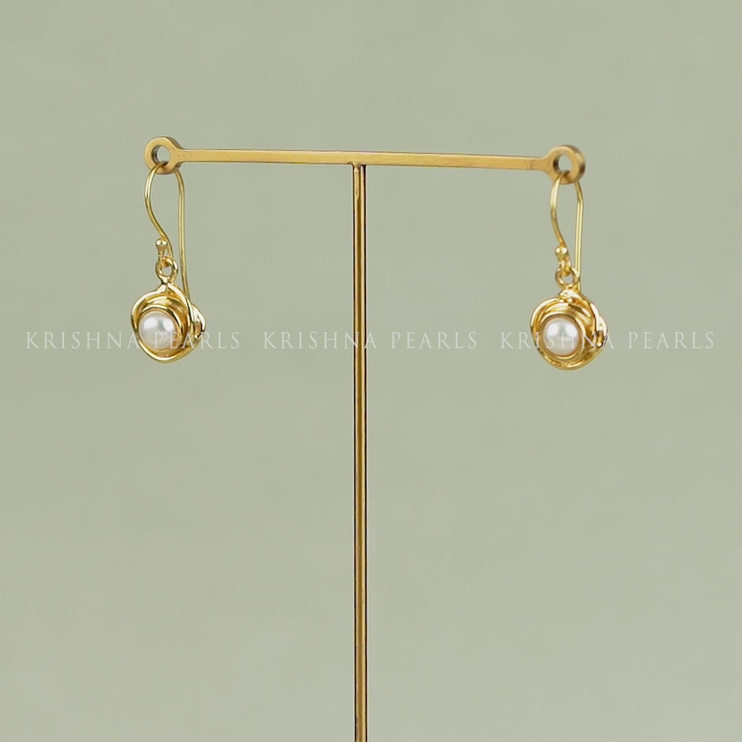 White Pearl Gold Polish Drop Earrings