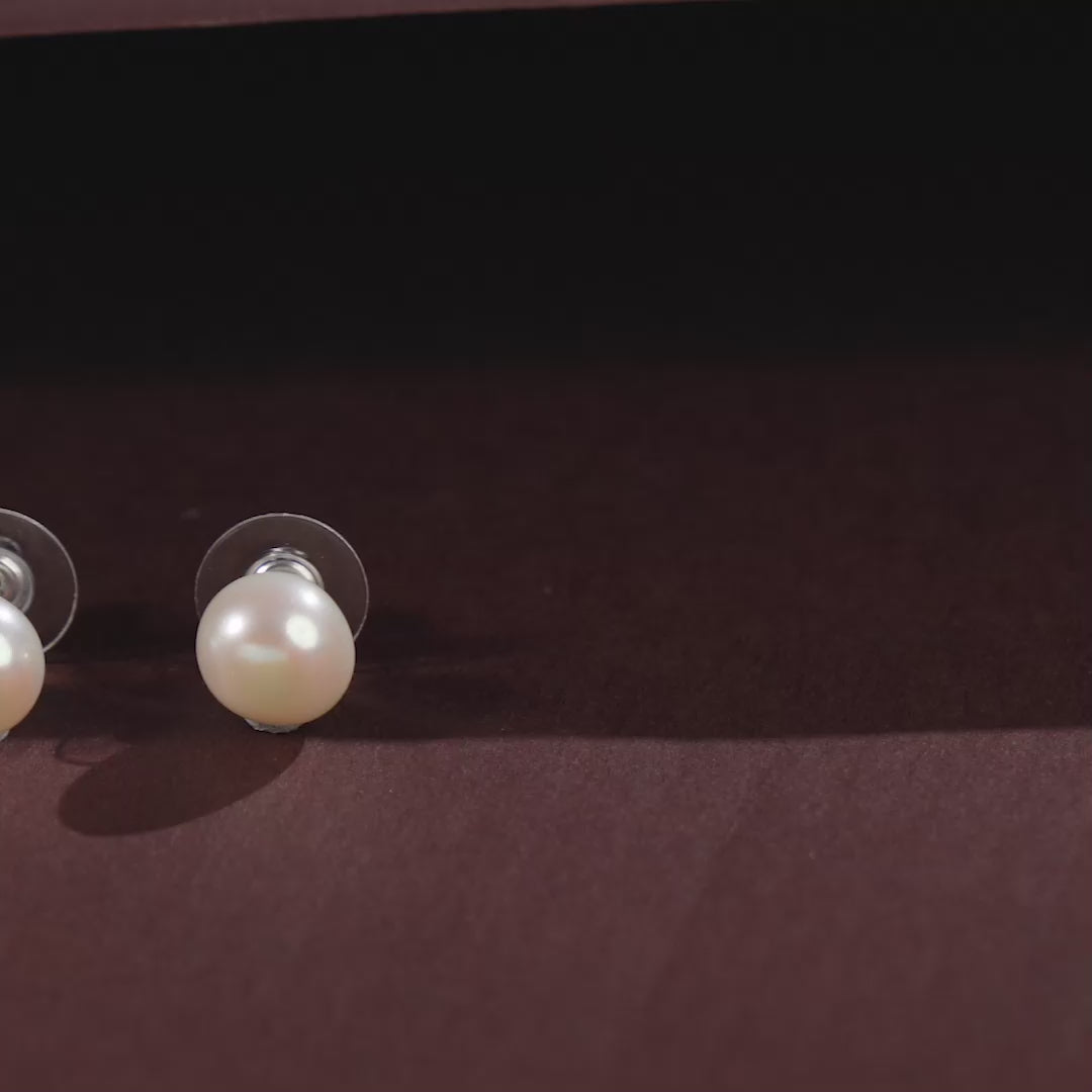 Classic white Pearl studs ( fresh water white pearl studs )