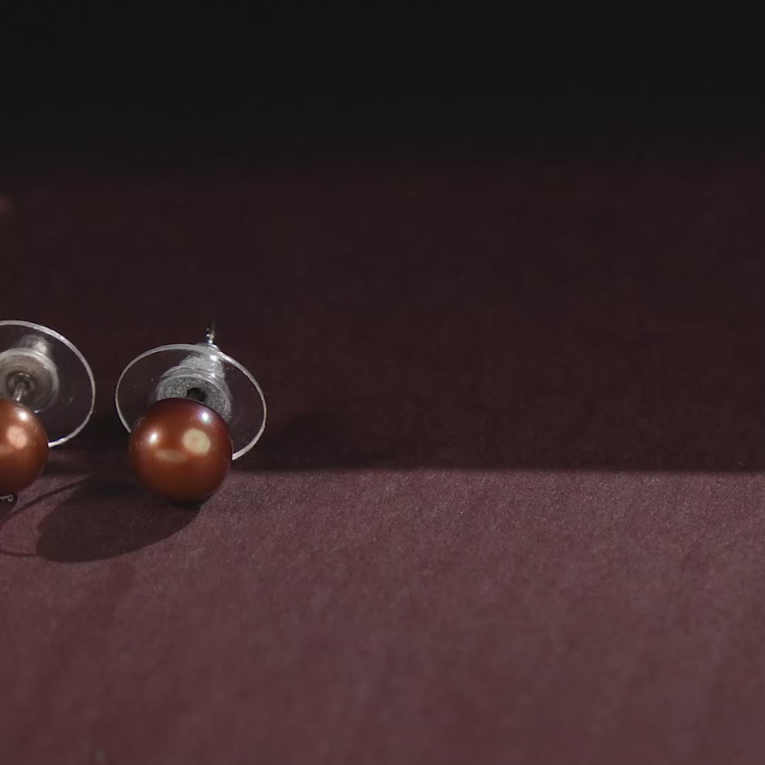 Classic brown Pearl Stud Earrings (Freshwater Pearl Ear Studs in Silver)