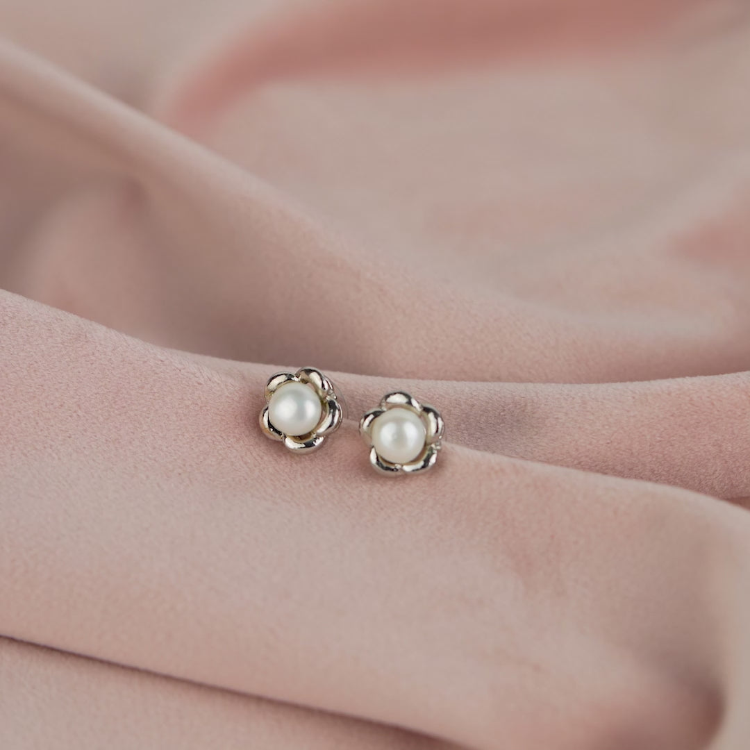 Petal Pearl Studs (Freshwater Pearl Stud Earrings)