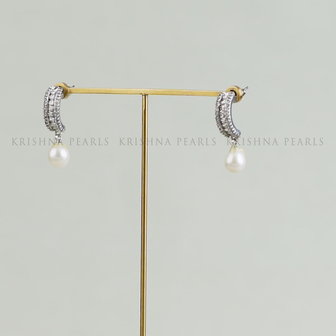 White Freshwater Pearl Earrings with CZ Stone Accents